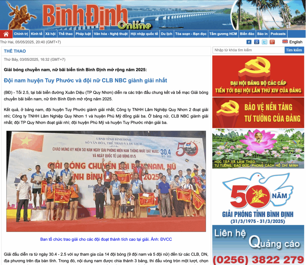 Tuy Phước và CLB NBC lên ngôi tại Giải bóng chuyền bãi biển Bình Định 2025